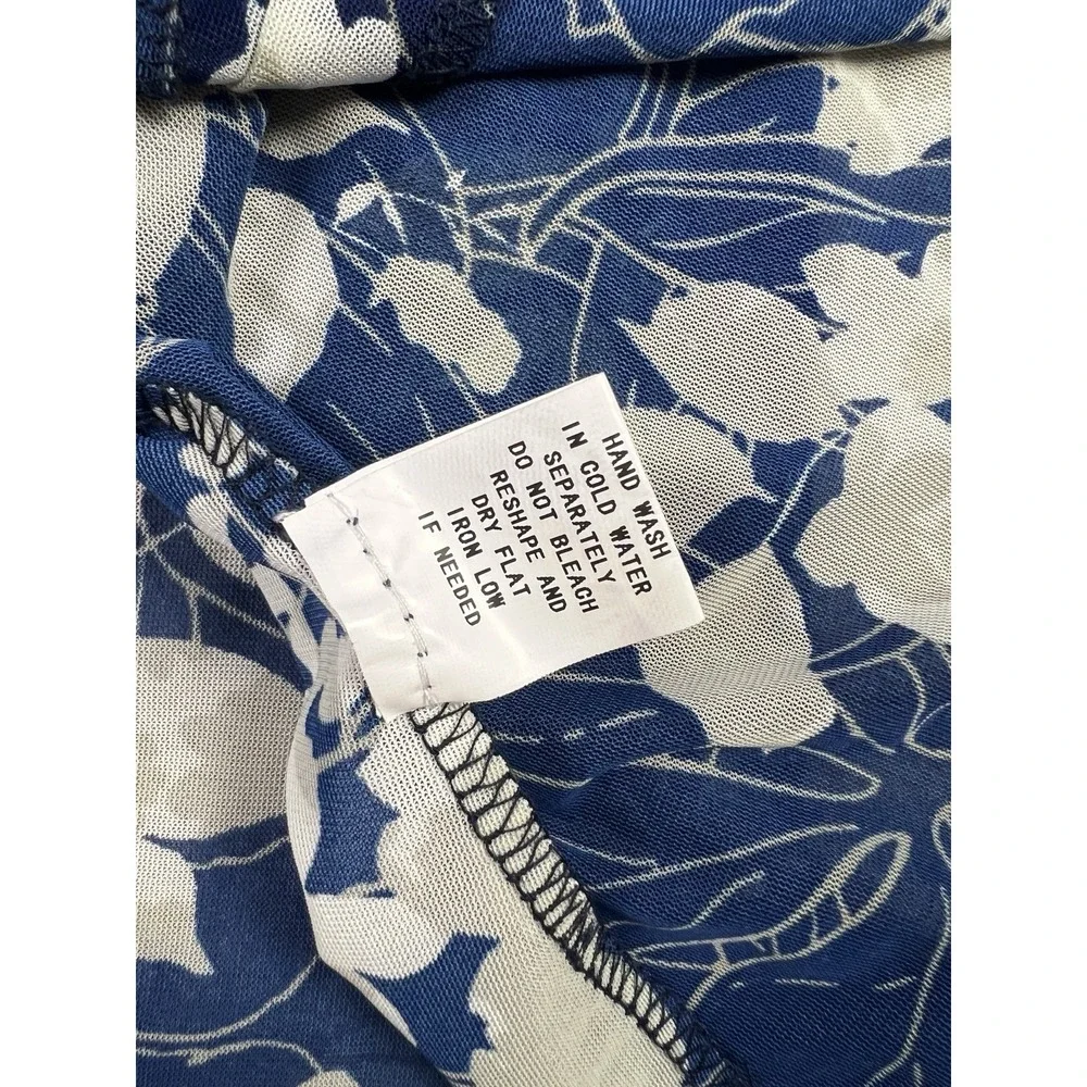 Ember‎ Top Womens 1X Blue Floral Sleeveless Sheer V-Neck Polyester - Picture 11 of 12